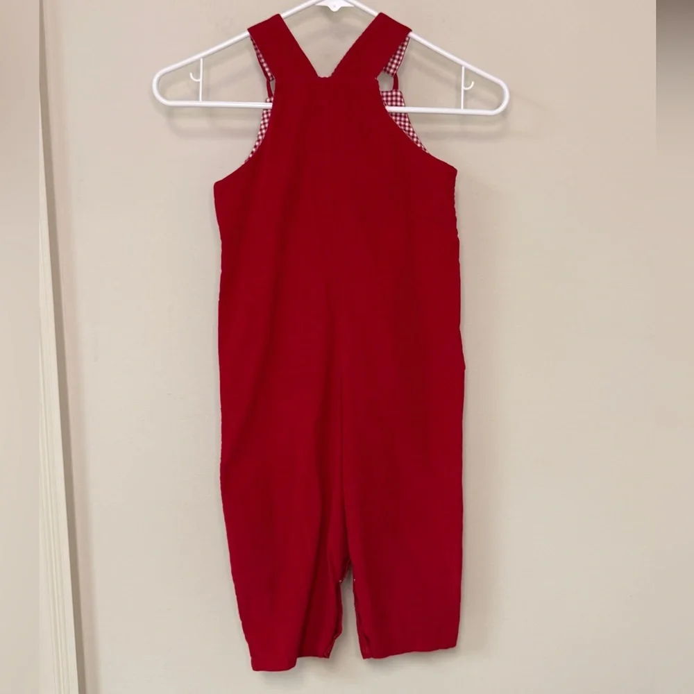 Mulberry St: Boys Red Holiday Reindeer Jon Jon / Overall, Size 4T